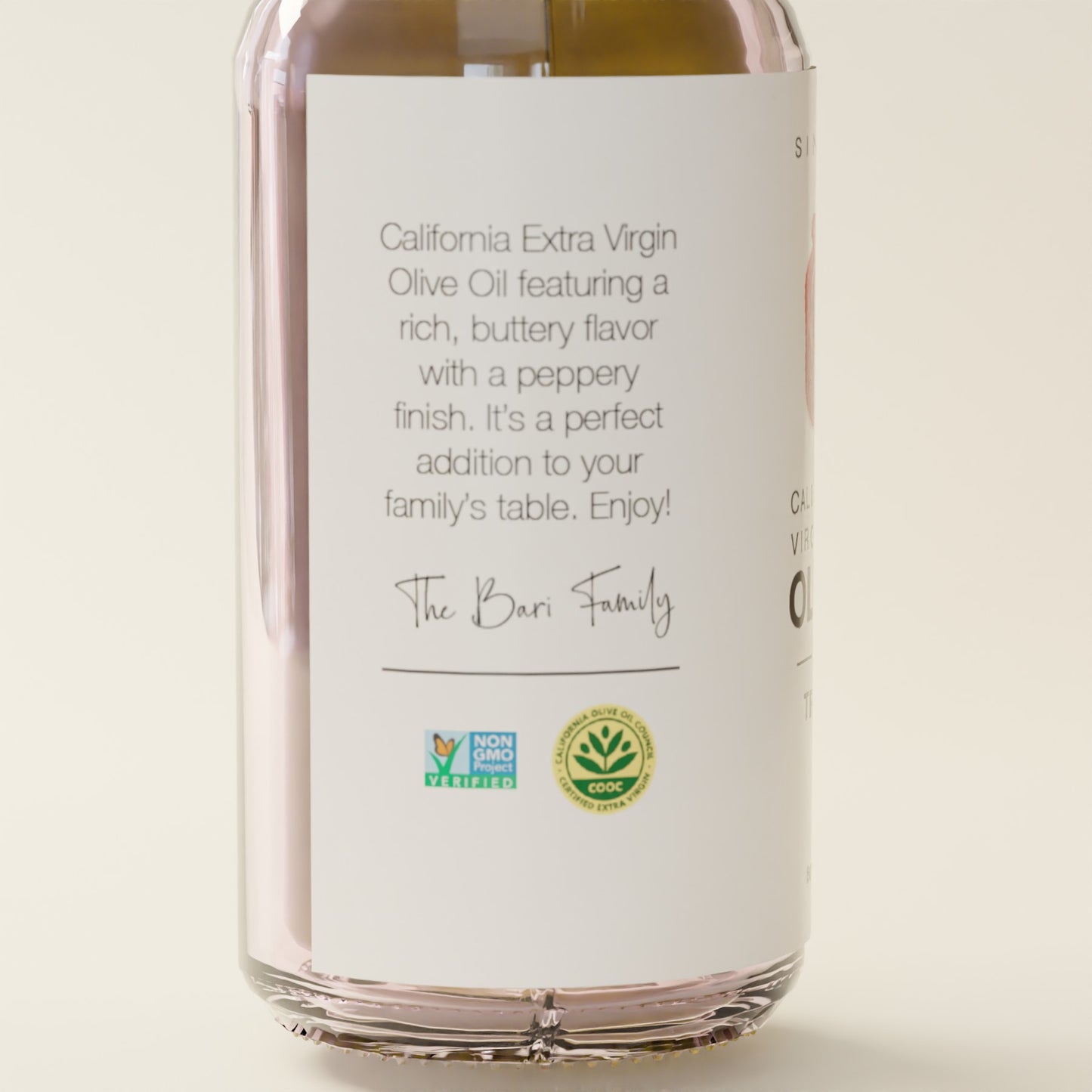 Bari Traditional Olive Oil label - left