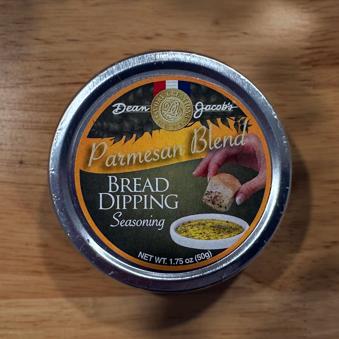 Bari Bread Dipping top of tin - Parmesan Blend on table