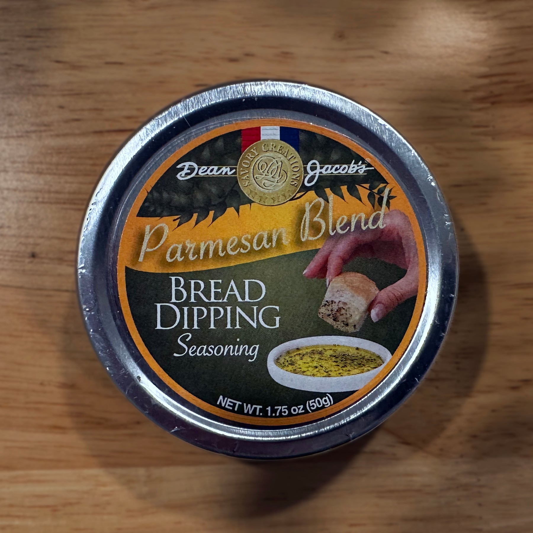 Bari Bread Dipping top of tin - Parmesan Blend on table