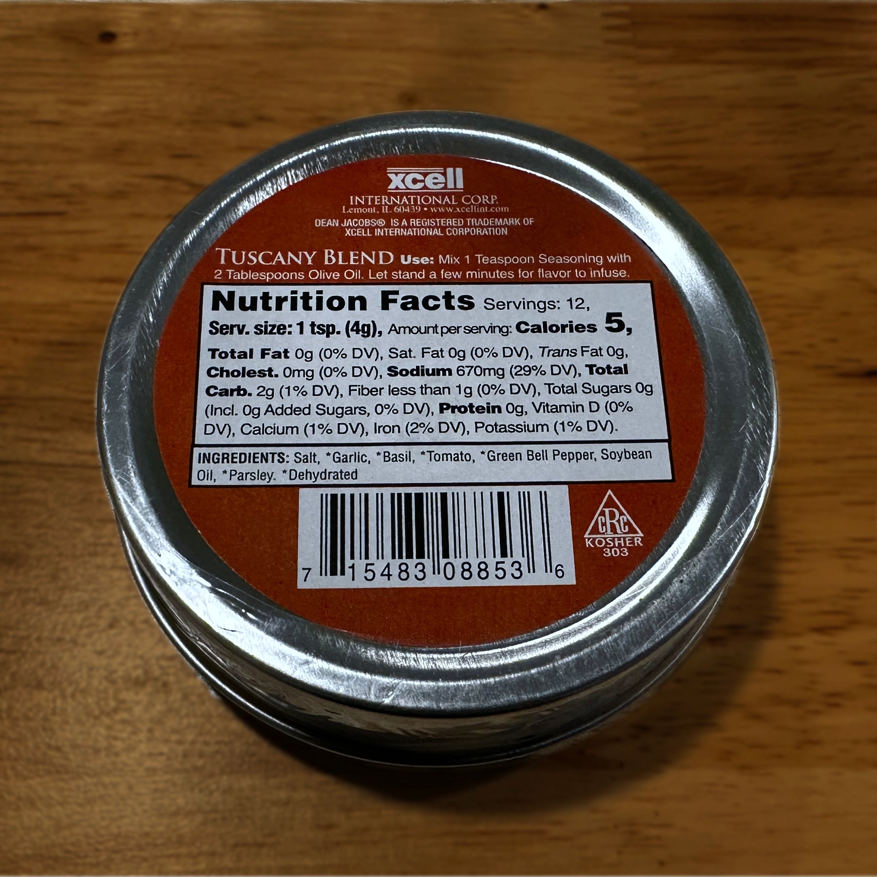 Bari Bread Dipping bottom of tin - Tuscany Blend on table