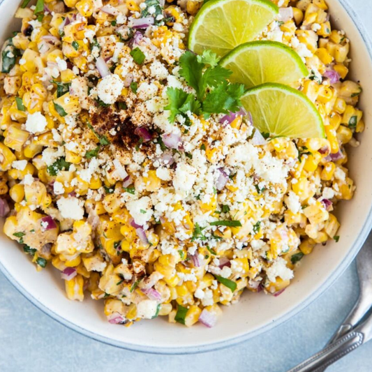 Summer in a Bowl: Roasted Corn Salad with Olive Oil, Lime & Cotija Cheese