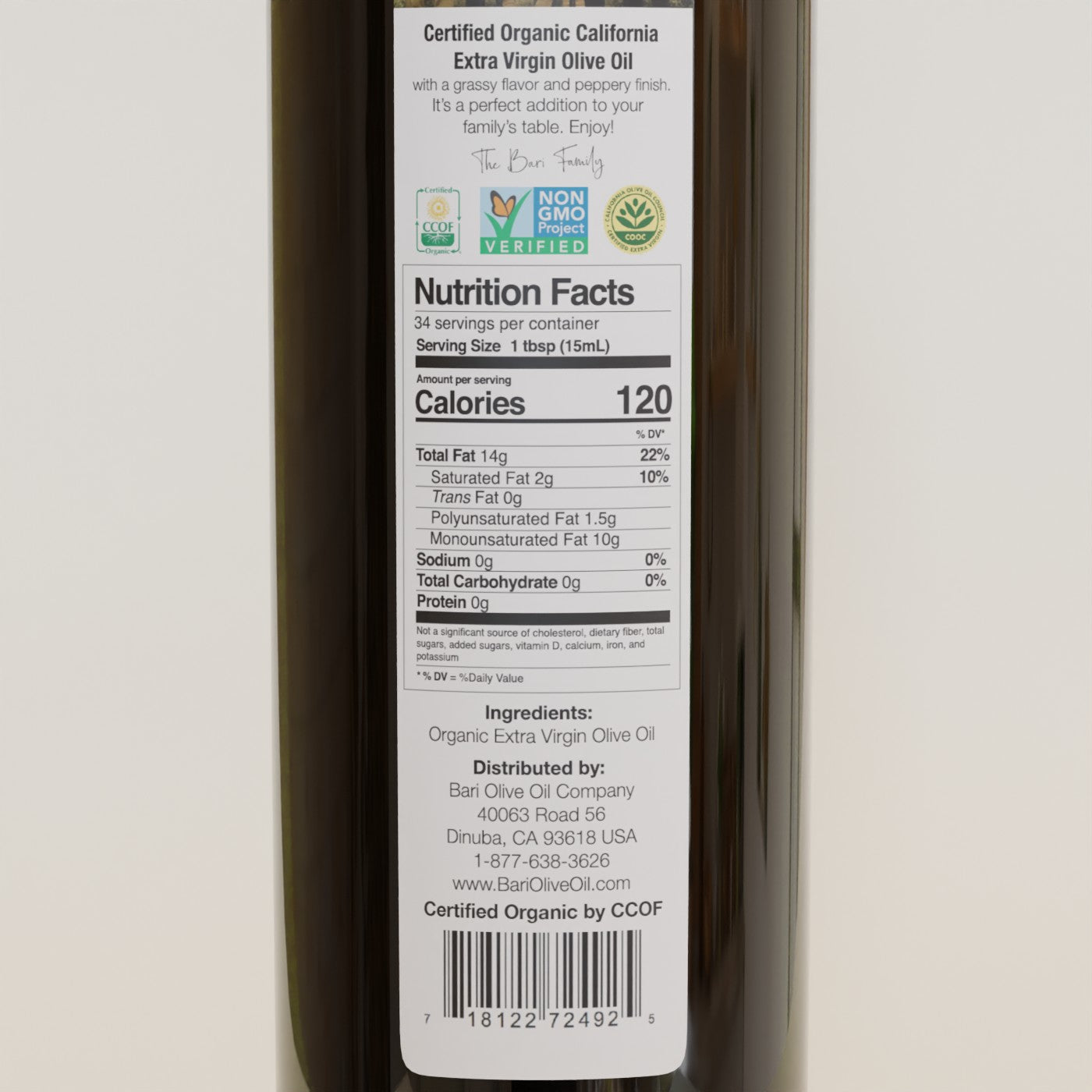 Bari Organic EVOO 500mL back label closeup